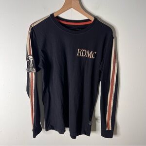 Harley-Davidson Black Tee Orange White Stripes Skull One Accent Simple Large